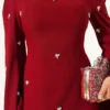 Stone Embellished Shoulder Cape Dress Burgundy - Afbeelding 4