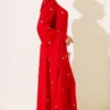Stone Embellished Shoulder Cape Dress Red - Afbeelding 3