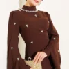 Stone Embellished Shoulder Cape Dress Brown - Imagen 2