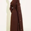 Stone Embellished Shoulder Cape Dress Brown - Imagen 3