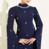 Stone Embellished Shoulder Cape Dress Navy Blue - Afbeelding 2