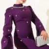 Stone Embellished Shoulder Cape Dress Purple - Imagen 2