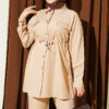Stone Detail Faux Pocket Flap Two-Piece Set Beige – Bild 2