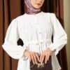 Stone Button Waist Tunic Shirt White