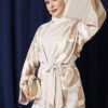 Stone Jacquard Patterned Abaya Two-Piece Set Beige – Image 2