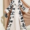Stone Jacquard Patterned Abaya Two-Piece Set Black