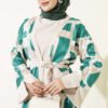 Stone Jacquard Patterned Abaya Two-Piece Set Green – Image 2