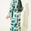 Stone Jacquard Patterned Abaya Two-Piece Set Green – Image 3