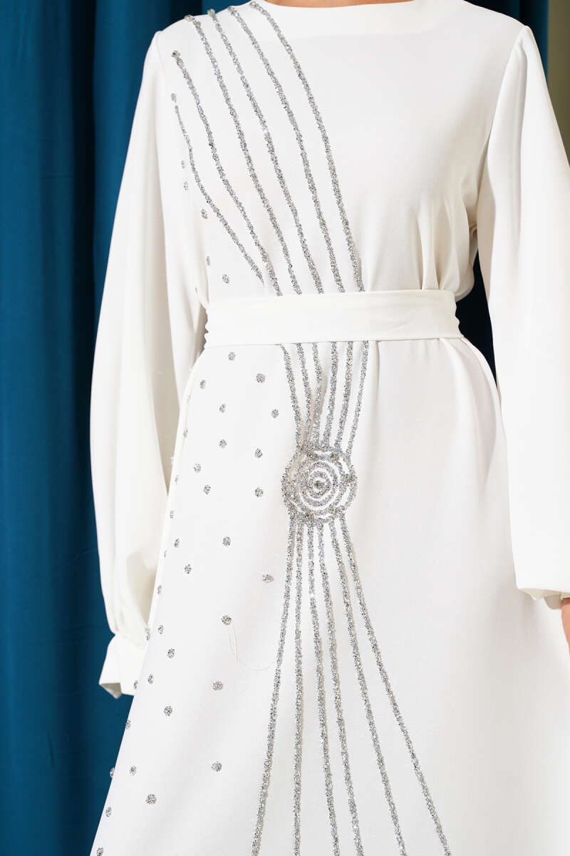Floral Embellished Evening Dress White – Bild 4