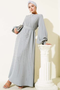 Alternative view of Floral Embellished Evening Dress Grey