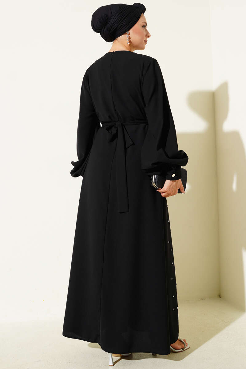 Floral Embellished Evening Dress Black - الصورة 3