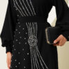 Floral Embellished Evening Dress Black - الصورة 4