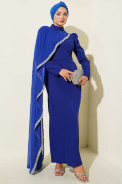 Tulle Cape Evening Dress Saxon Blue