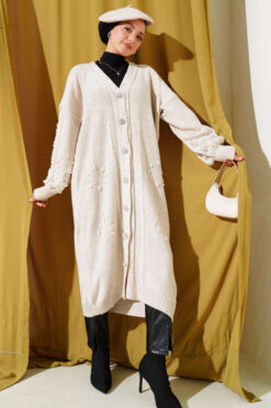 Alternative view of Stone-Embellished Buttoned Knit Cardigan Beige