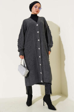 Alternative view of Stone-Embellished Buttoned Knit Cardigan Smoke