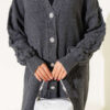 Stone-Embellished Buttoned Knit Cardigan Smoke – Bild 4