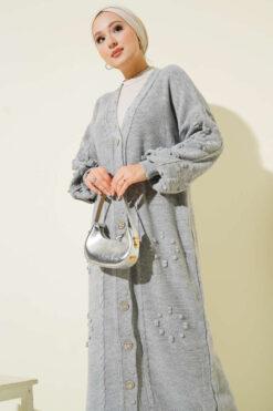 Alternative view of Stone-Embellished Buttoned Knit Cardigan Grey