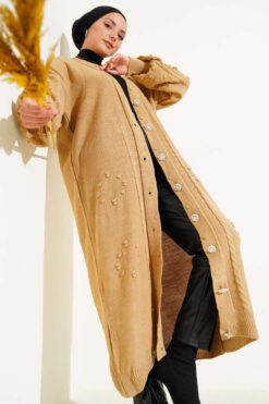 Alternative view of Stone-Embellished Buttoned Knit Cardigan Latte