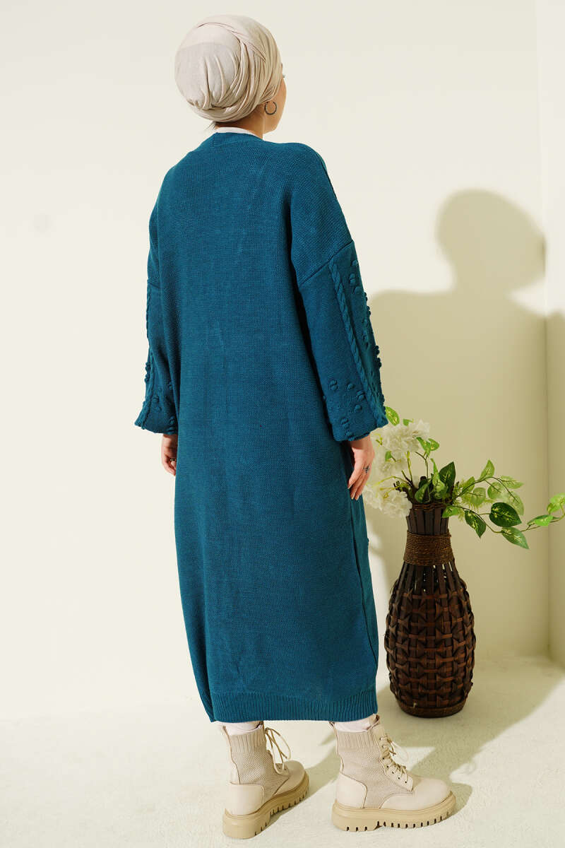 Stone-Embellished Buttoned Knit Cardigan Petrol - Imagen 3