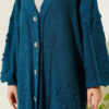 Stone-Embellished Buttoned Knit Cardigan Petrol - Imagen 4