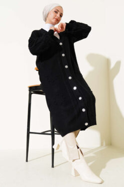 Alternative view of Stone-Embellished Buttoned Knit Cardigan Black