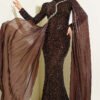 Embellished Cape Evening Dress Brown