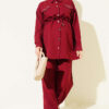 Stone Detail Faux Pocket Flap Two-Piece Set Burgundy