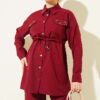 Stone Detail Faux Pocket Flap Two-Piece Set Burgundy – Bild 2