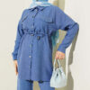 Stone Detail Faux Pocket Flap Two-Piece Set Indigo – Bild 2