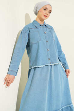 Alternative view of Fringed Detail Denim Two-Piece Set Light Blue