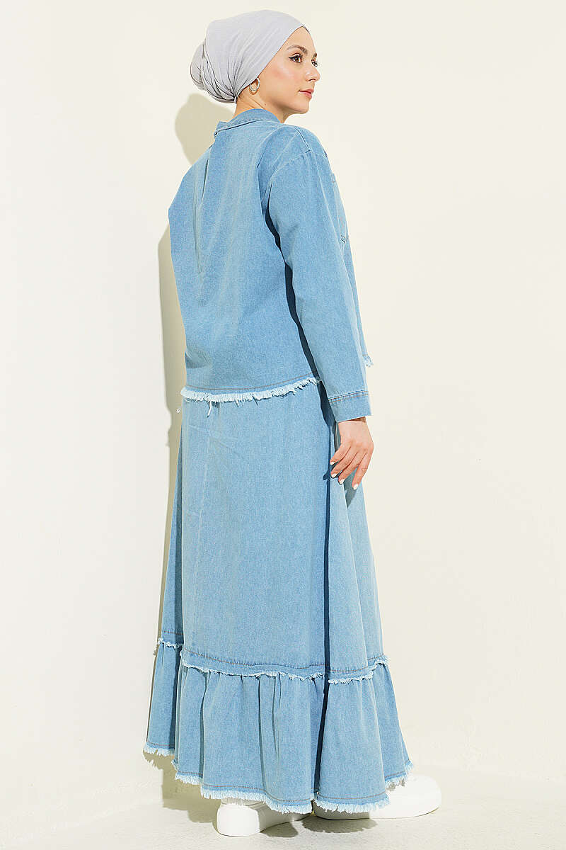 Fringed Detail Denim Two-Piece Set Light Blue – Bild 3