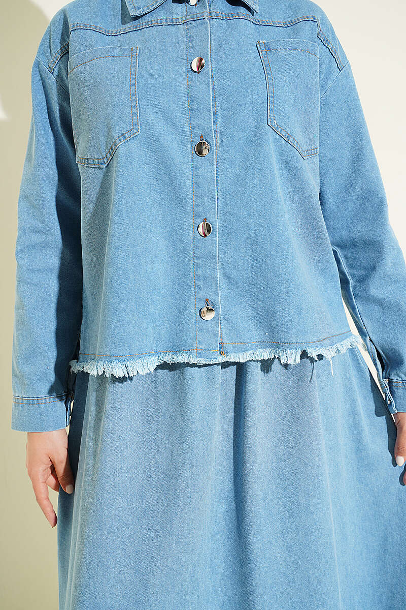 Fringed Detail Denim Two-Piece Set Light Blue – Bild 4