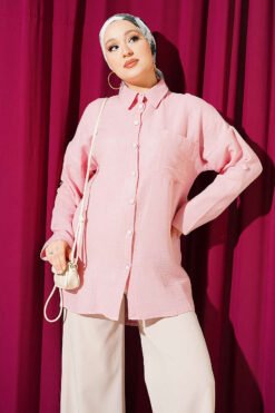 Single Pocket Detail Muslin Shirt Powder Pink