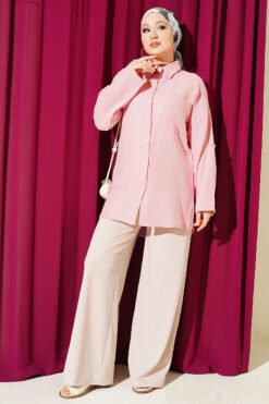 Alternative view of Single Pocket Detail Muslin Shirt Powder Pink