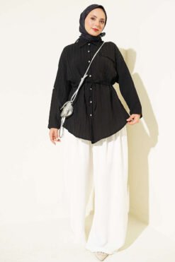 Alternative view of Single Pocket Waist Tapered Shirt Black