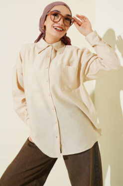 Single Pocket Drop Shoulder Shirt Beige