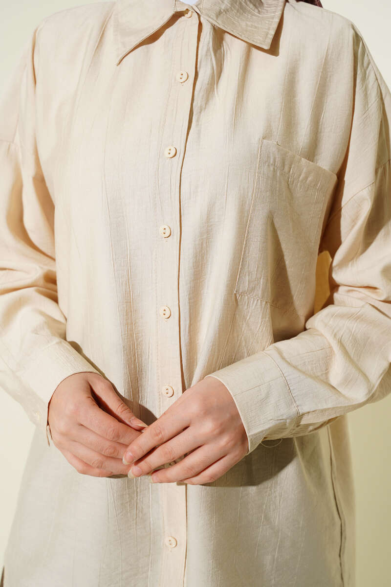 Single Pocket Drop Shoulder Shirt Beige - Image 4