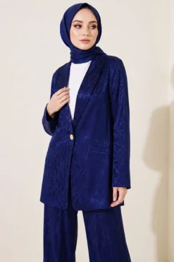 Alternative view of Single Button Jacquard Jacket Set Navy Blue