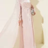 One Shoulder Cape Embellished Evening Dress Powder Pink