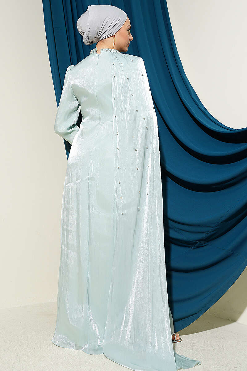 One Shoulder Cape Embellished Evening Dress Mint – Bild 3