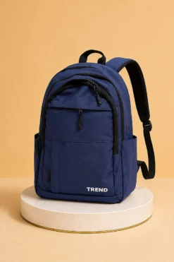 Trendy Printed Zip-Up Backpack Navy Blue