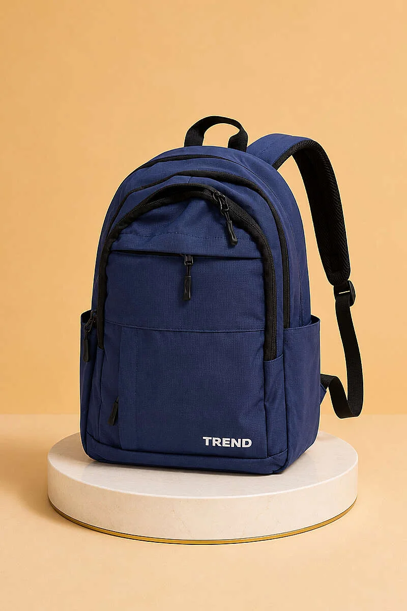 Trendy Printed Zip-Up Backpack Navy Blue