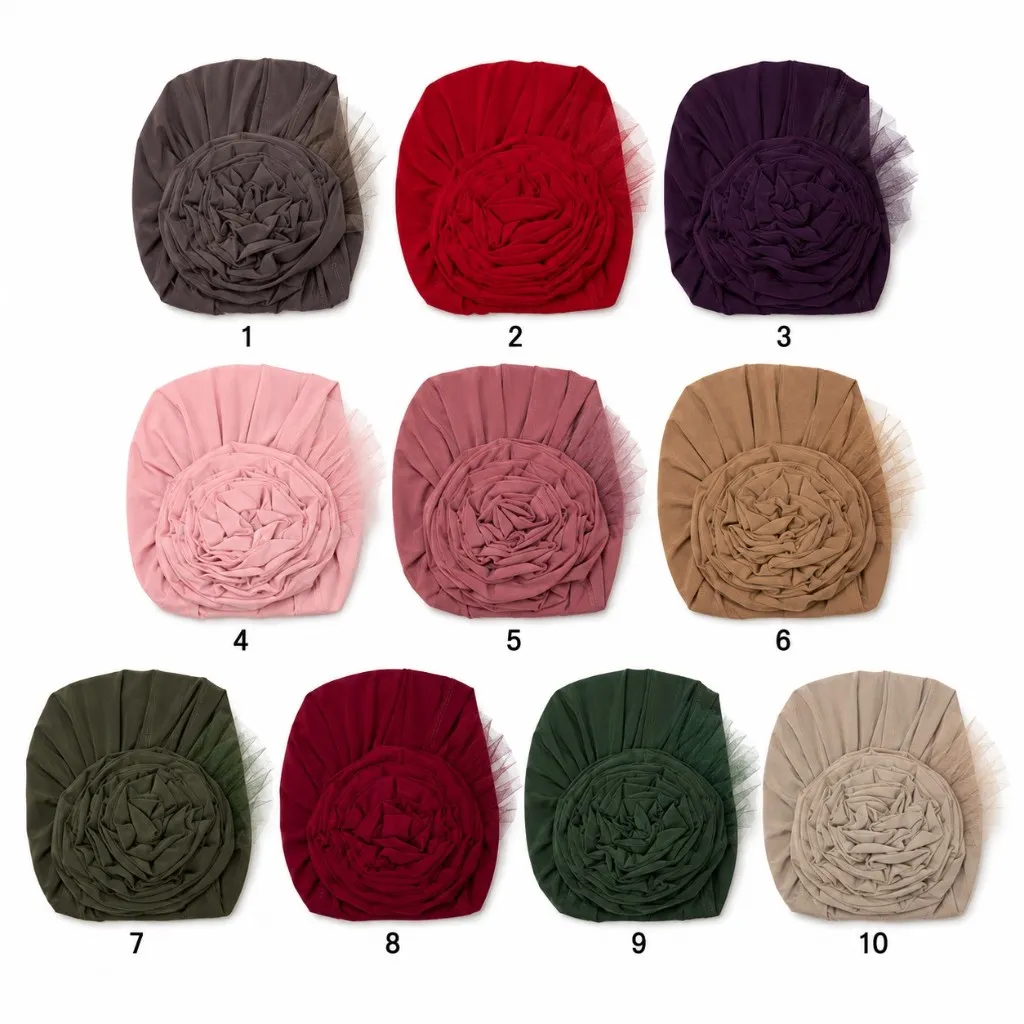 Tulle Rose Hijab Cap بالجملة colour chart — 10 numbered colours (1–10)