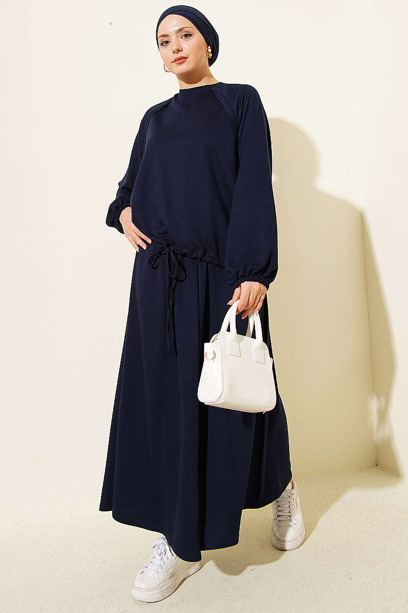 Tunic with Drawstring and Skirt Set Navy Blue – Image 2
