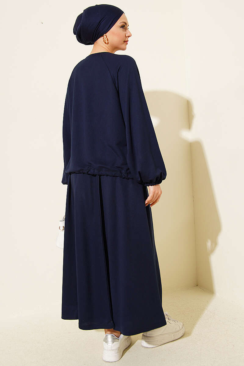 Tunic with Drawstring and Skirt Set Navy Blue – Image 3