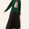 Long Knit Sweater with Extended Scarf Emerald – Image 2