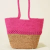Long Handled Block Straw Bag Fuchsia – Image 2