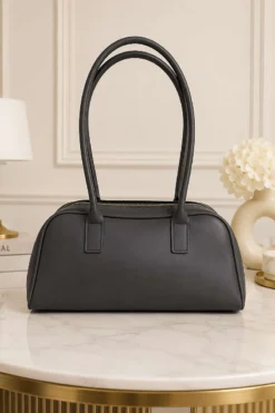 Long Handle Zippered Women's Handbag Grey
