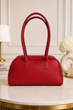 Long Handle Zippered Women's Handbag Red