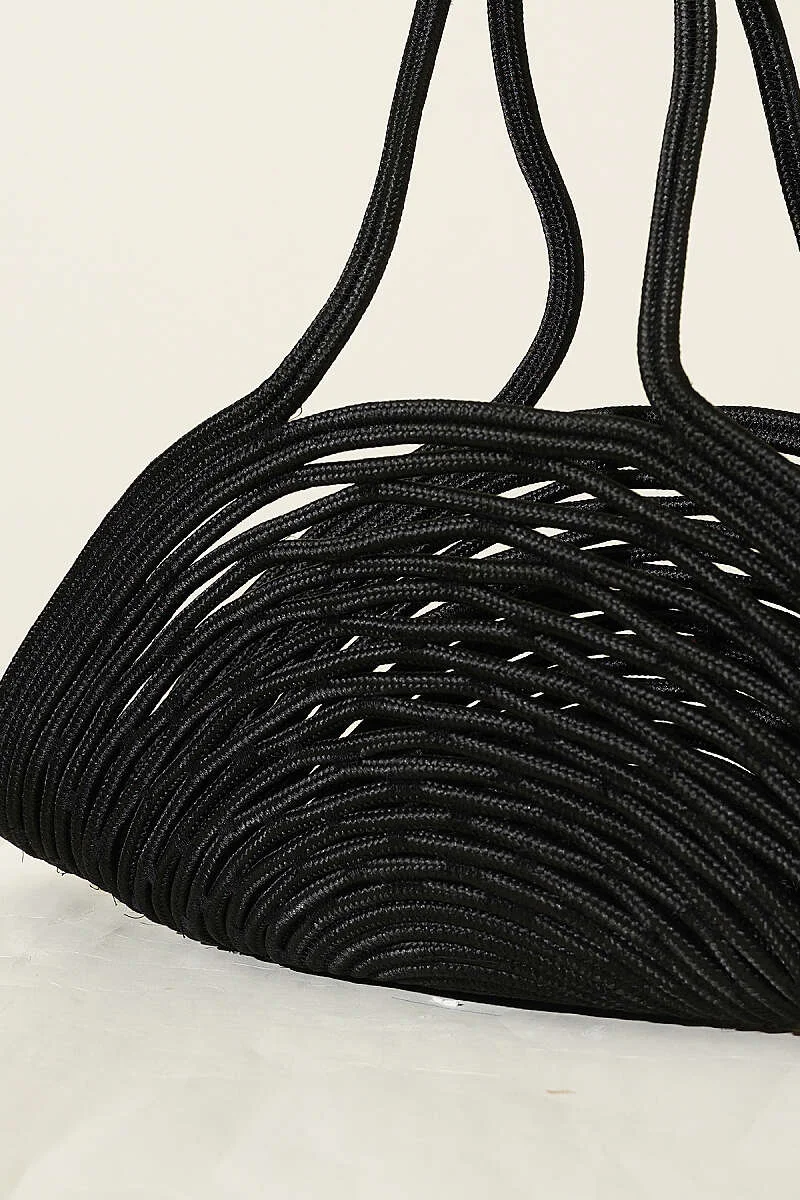 Long Handle Straw Bag Black – Image 3